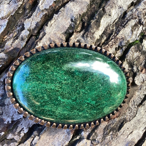 Vintage Outstanding Deep Green Malachite Stone Belt Buckle main image 6